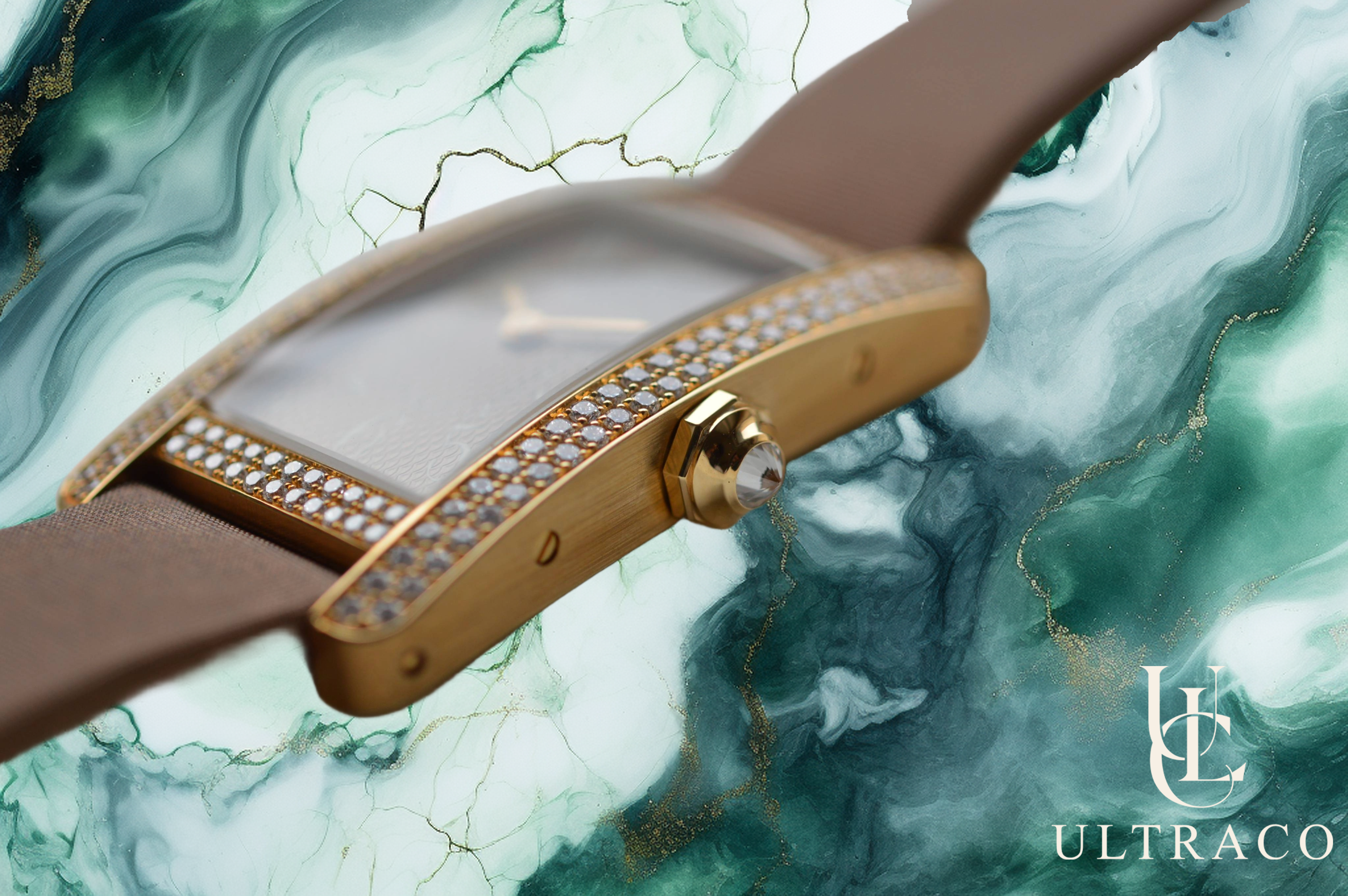 Cartier Tank Américaine PM 18K Yellow Gold & Diamond Bezel Brown Strap