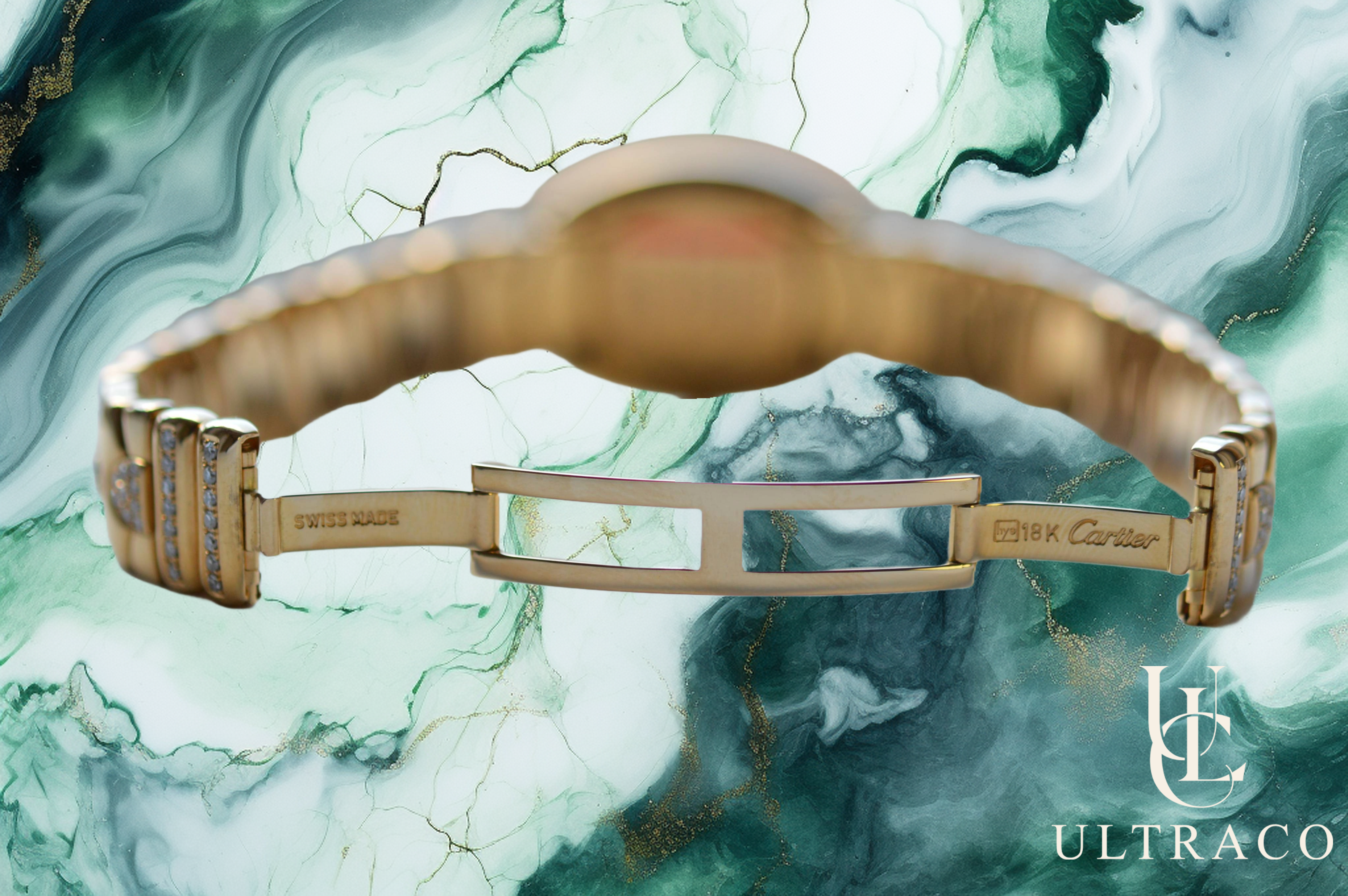 Cartier Baignoire Marcia 18K Yellow Gold Diamond Bezel & Bracelet Quartz