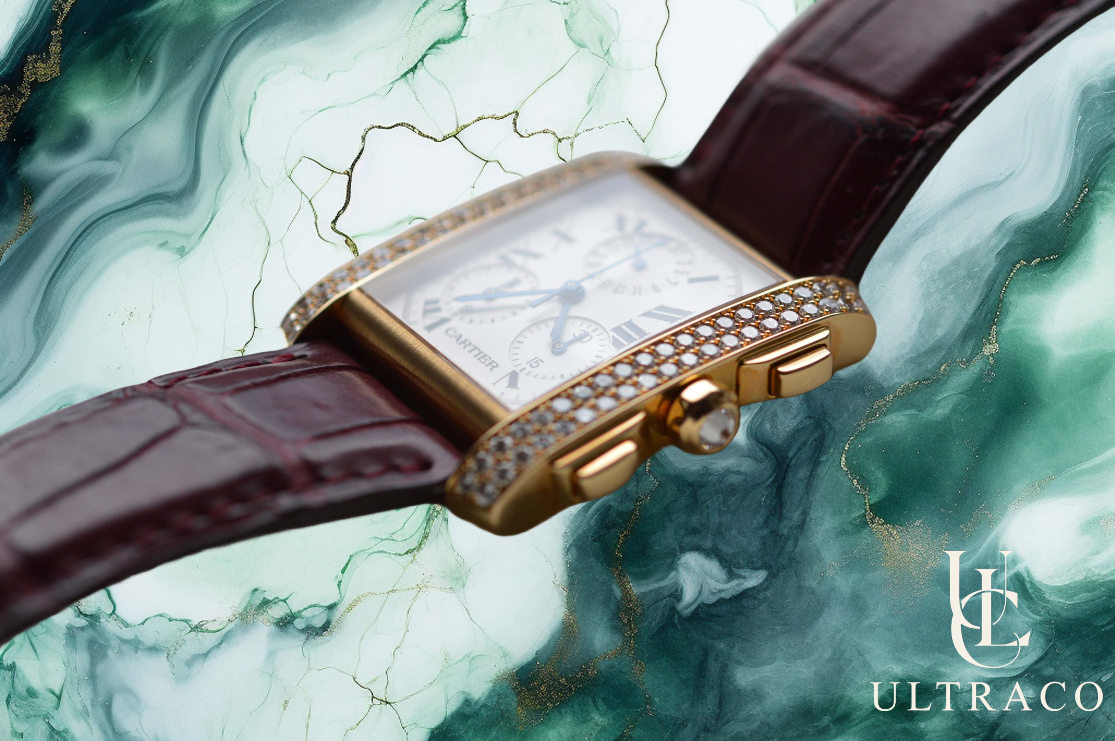 Cartier Tank Française GM Chronoflex 18K Yellow Gold & Diamond Bezel