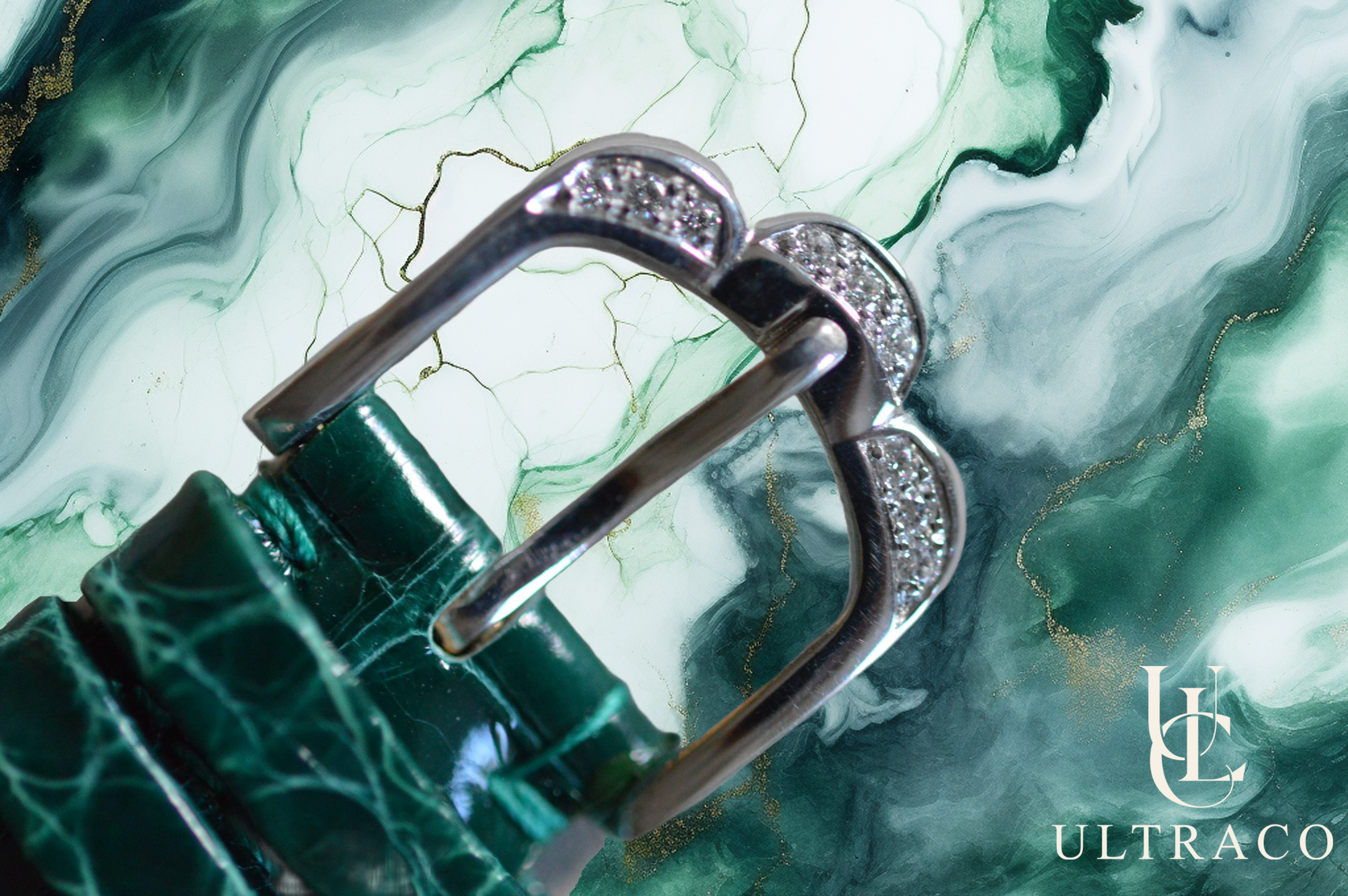 Montega Marguerite White Gold MOP Green Dial & Pave Diamond Bezel