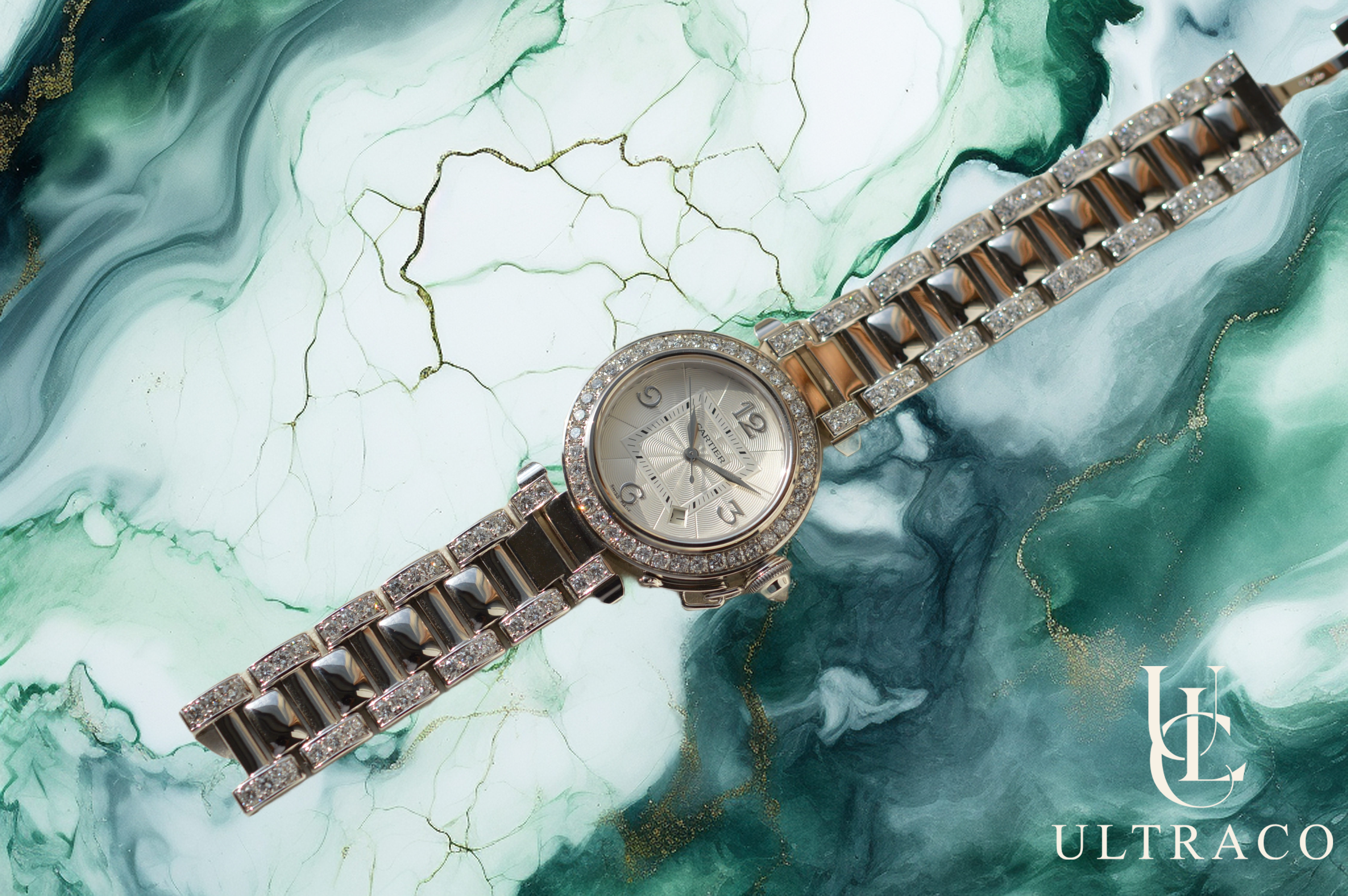 Cartier Pasha 18k White Gold Open Backcase Diamond Bracelet & Case