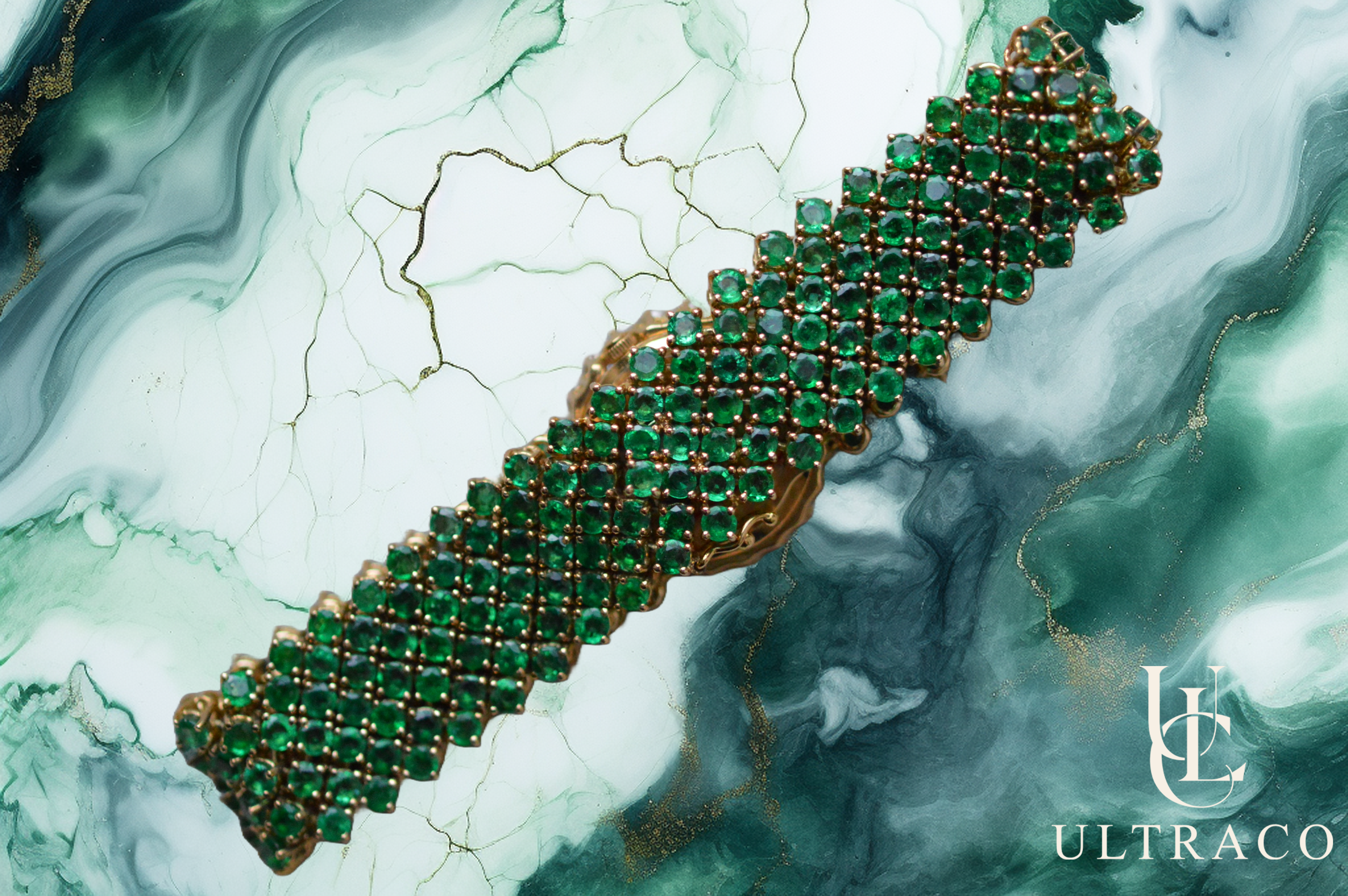 Montega Yellow Gold Unique Emerald Pave Watch