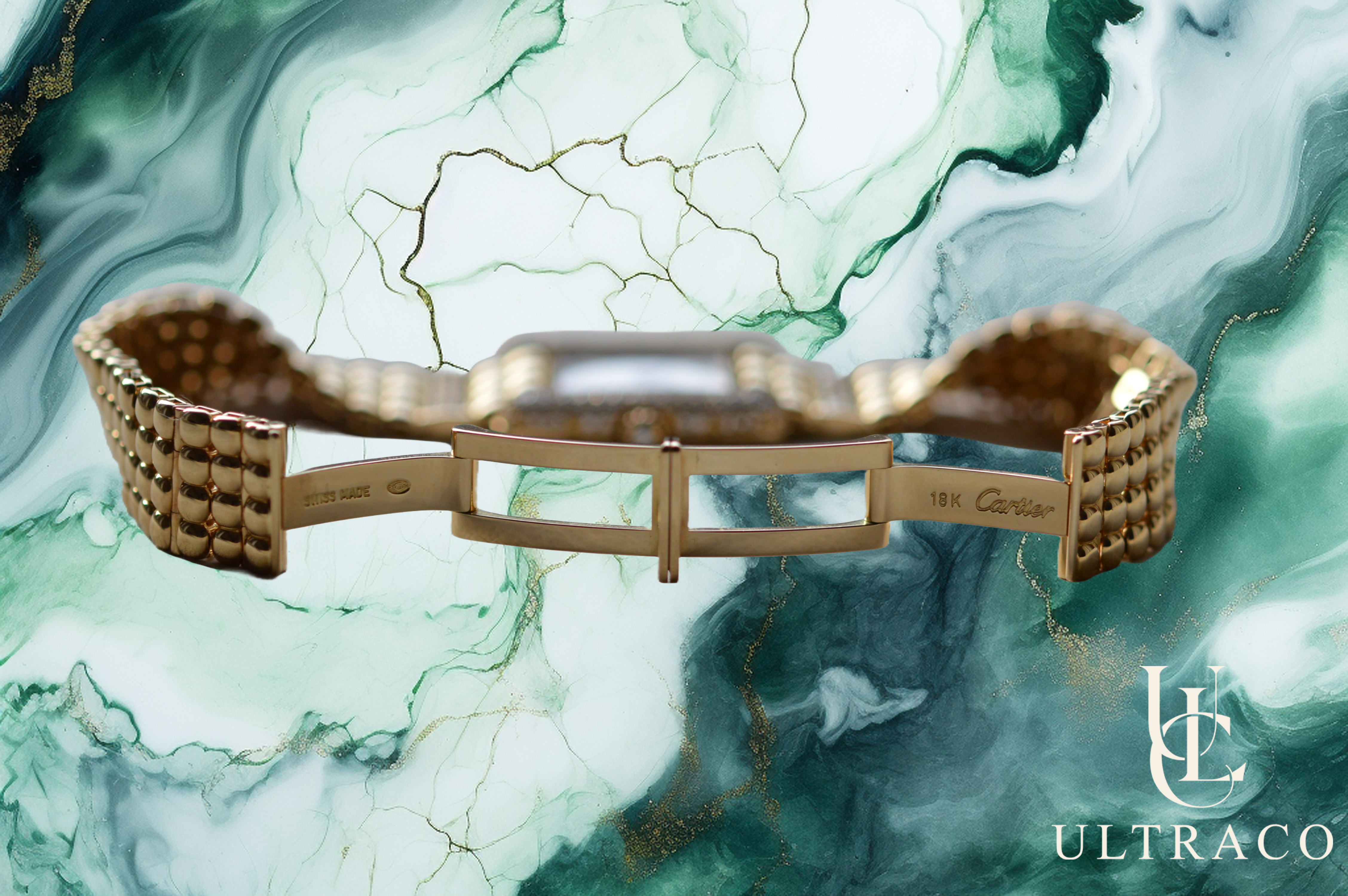 Cartier Tank PM Pastille Bracelet 18K Yellow Gold Diamond Bezel & Links