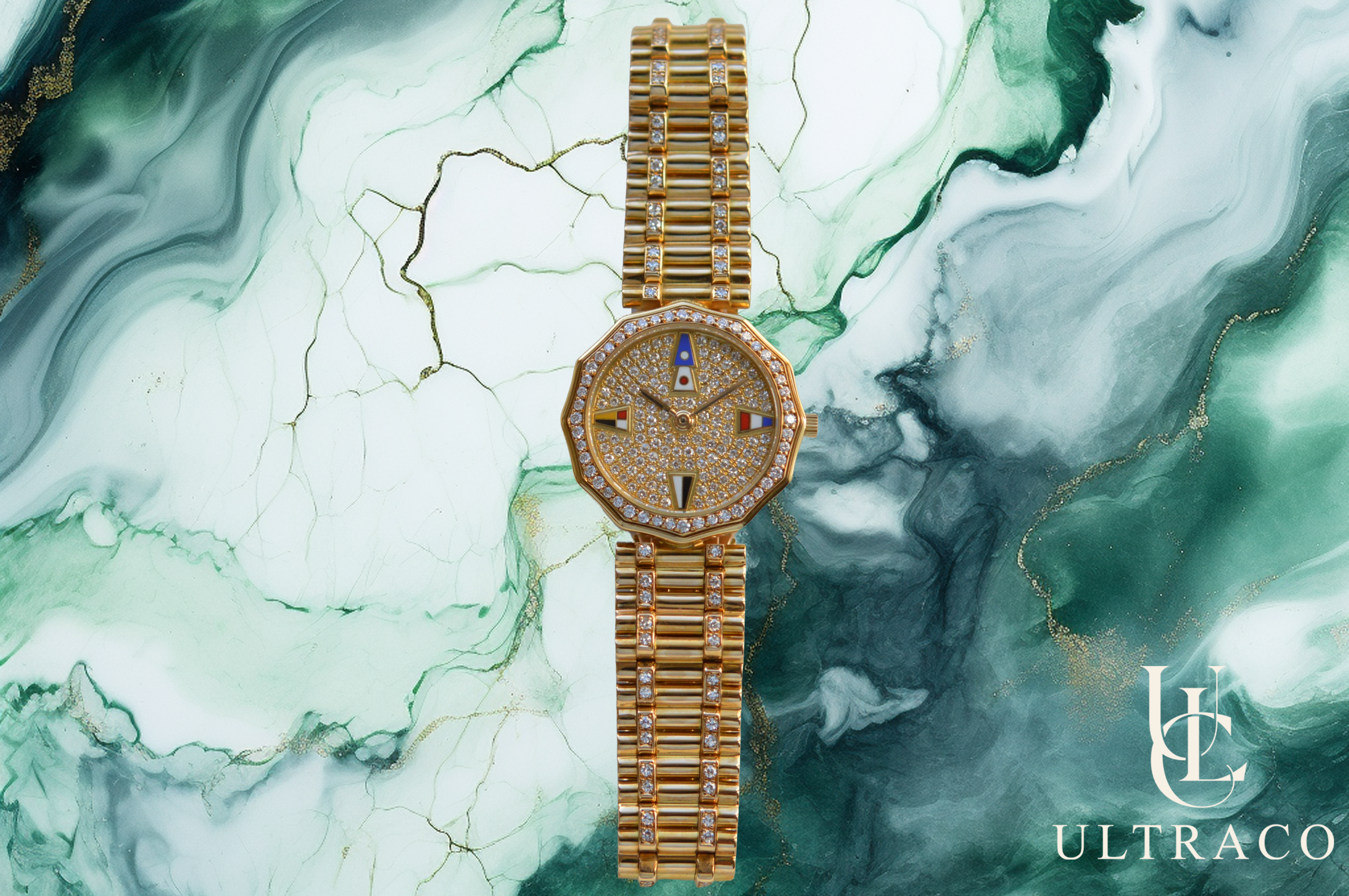 Corum Admiral's Cup Small Quartz 18K Yellow Gold Diamond Paved