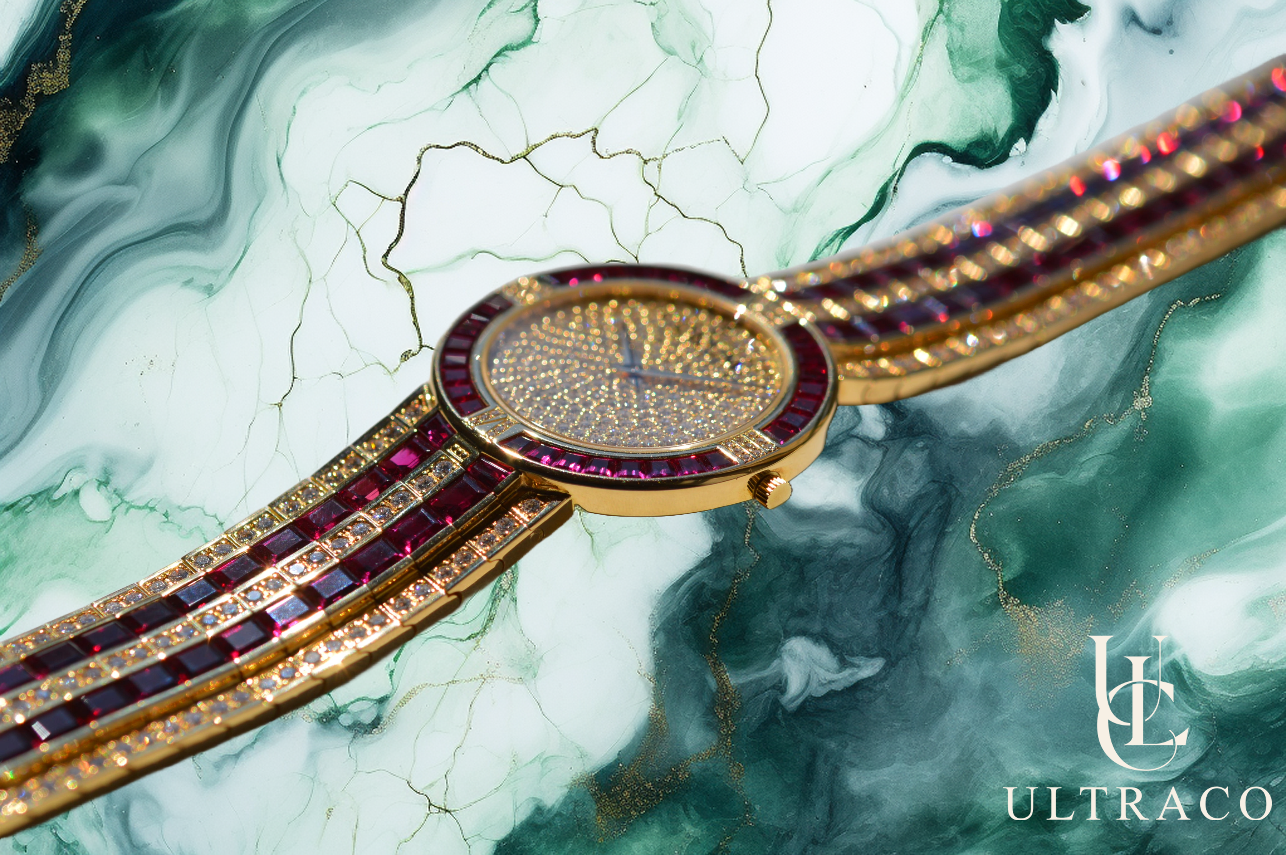 Corum "Les Palatines" Ruby & Diamond Paved 18K Yellow Gold Unique Piece