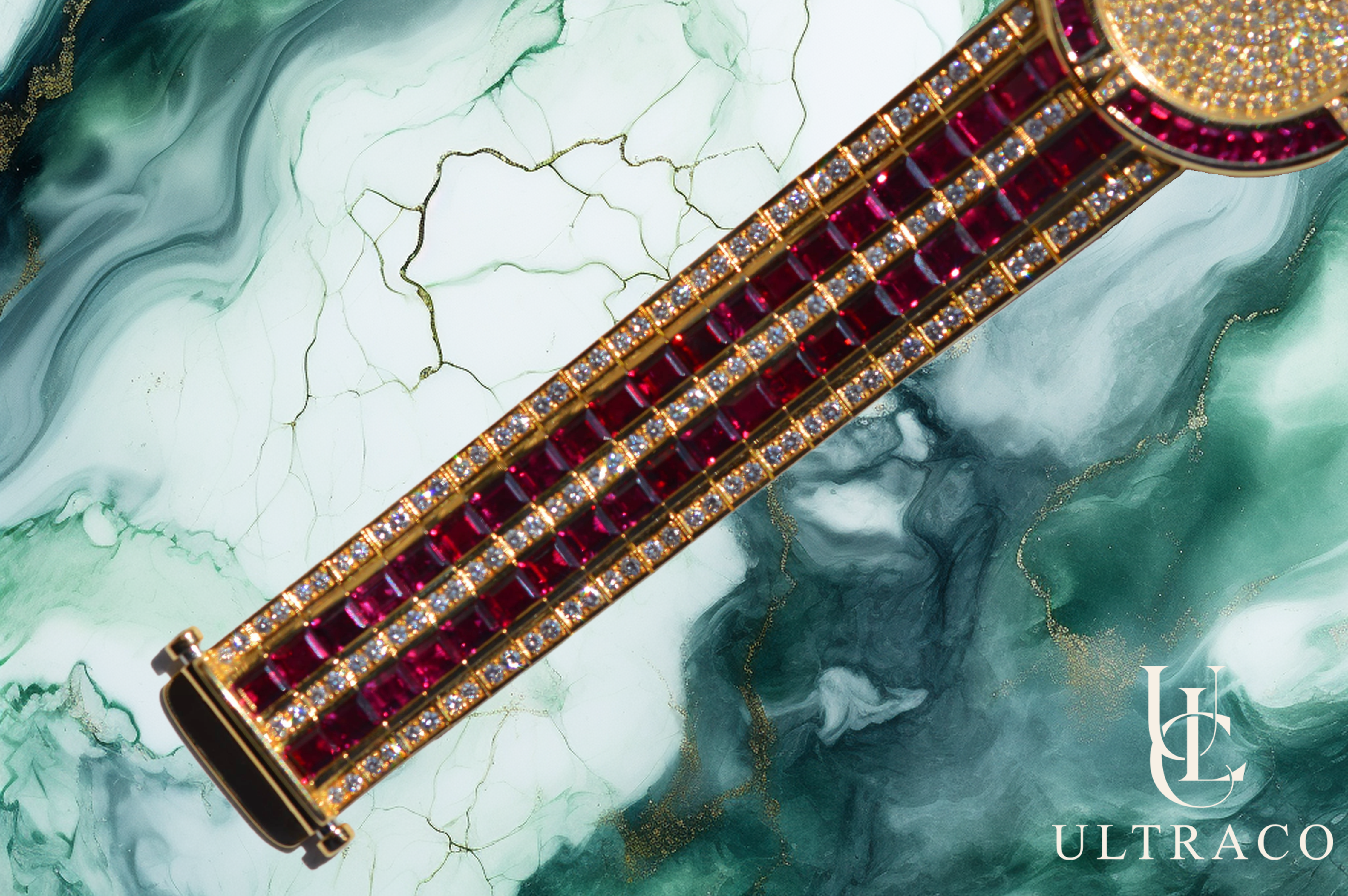 Corum "Les Palatines" Ruby & Diamond Paved 18K Yellow Gold Unique Piece