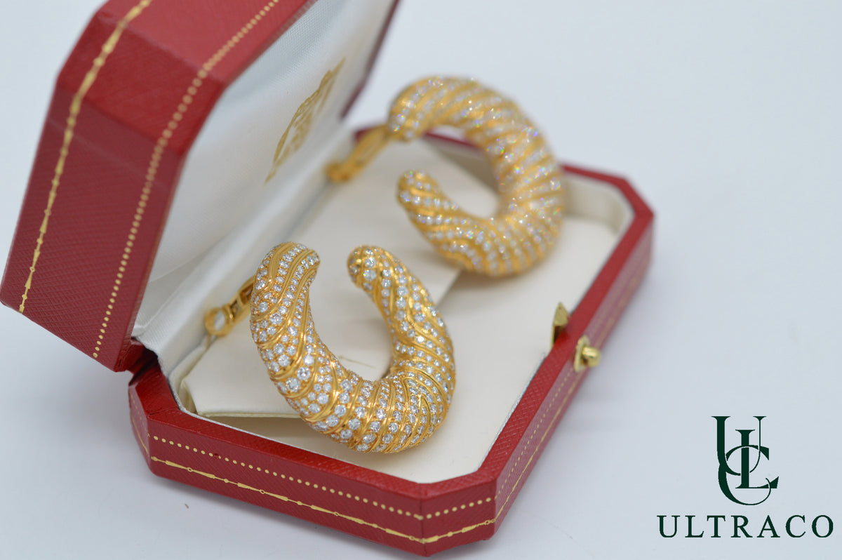 Cartier Hoop Earrings 18K Yellow Gold & Diamonds