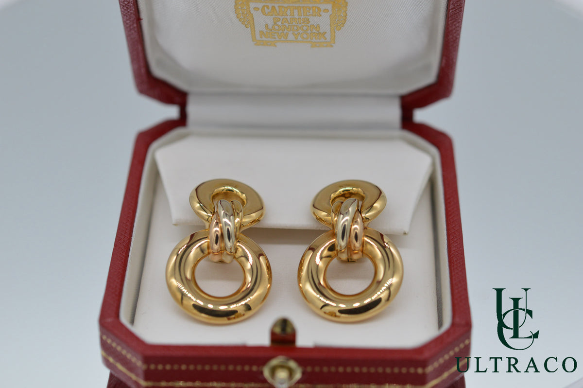 Cartier Trinity Tri-Color Earrings 18K Yellow, White & Rose Gold