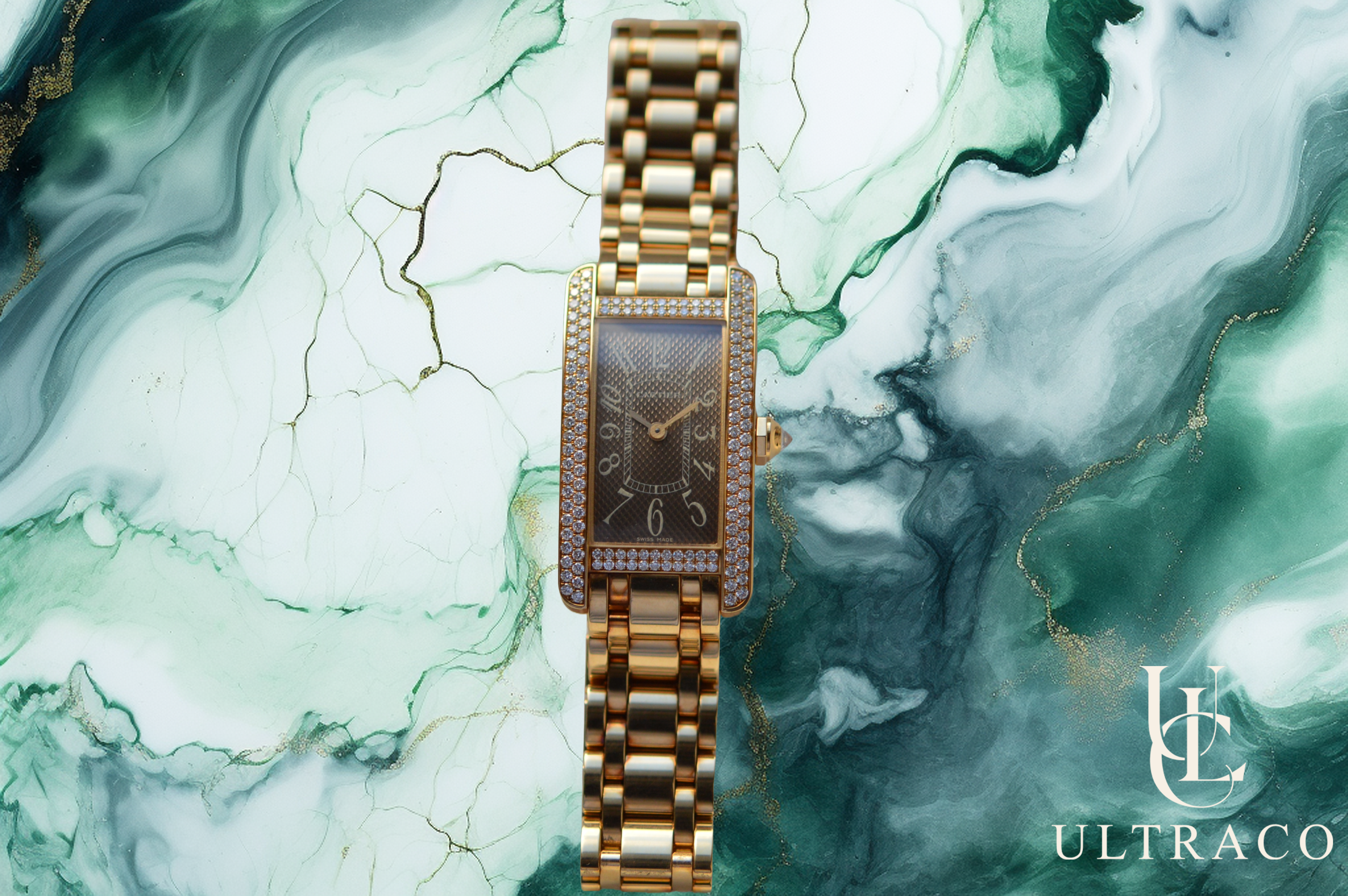 Cartier Tank Américaine Lunette diamant SM en or jaune 18 carats