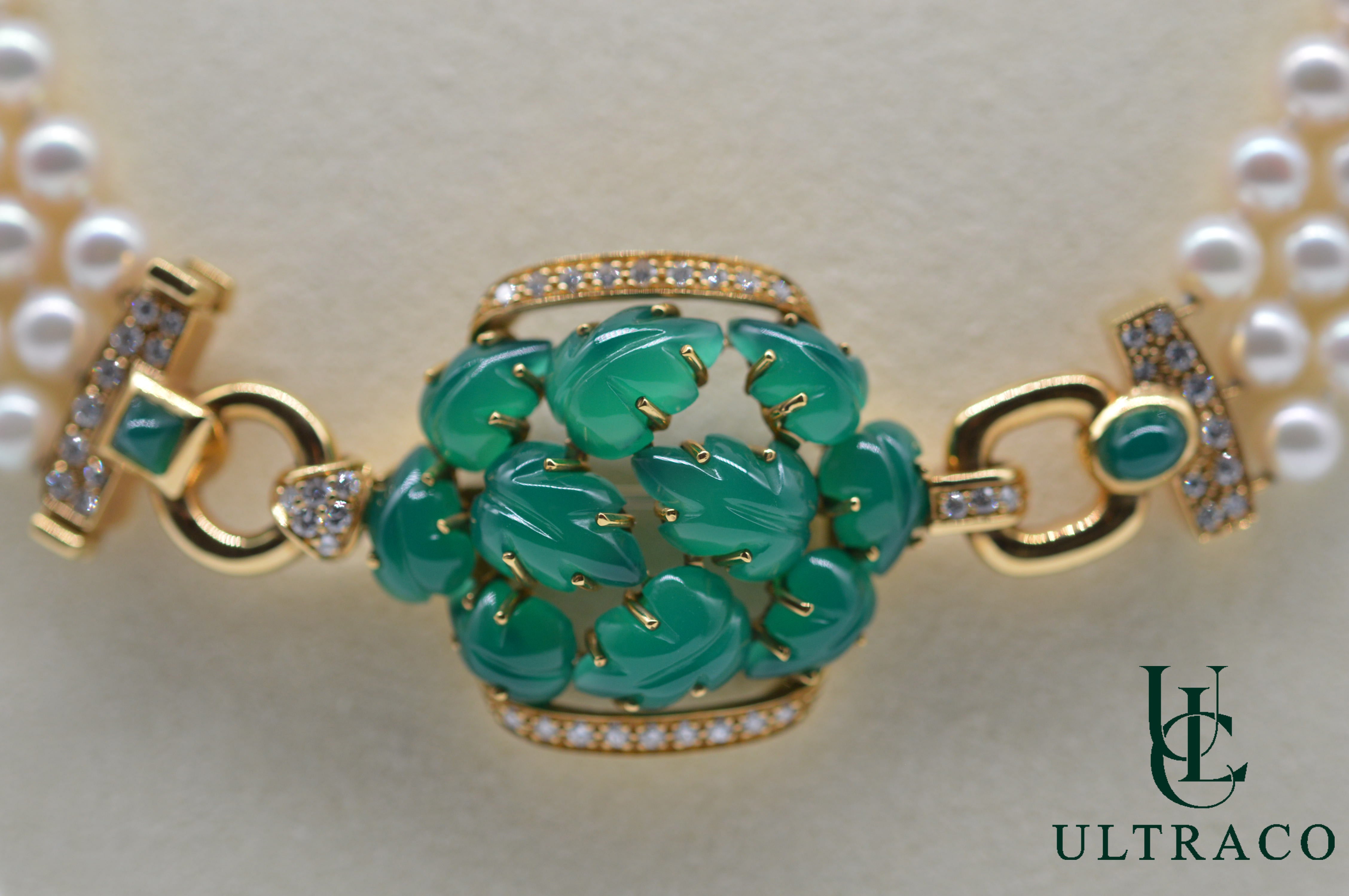 Cartier "Sautoir" In Pearls, Diamond & Chrysoprase 18K Yellow Gold Necklace