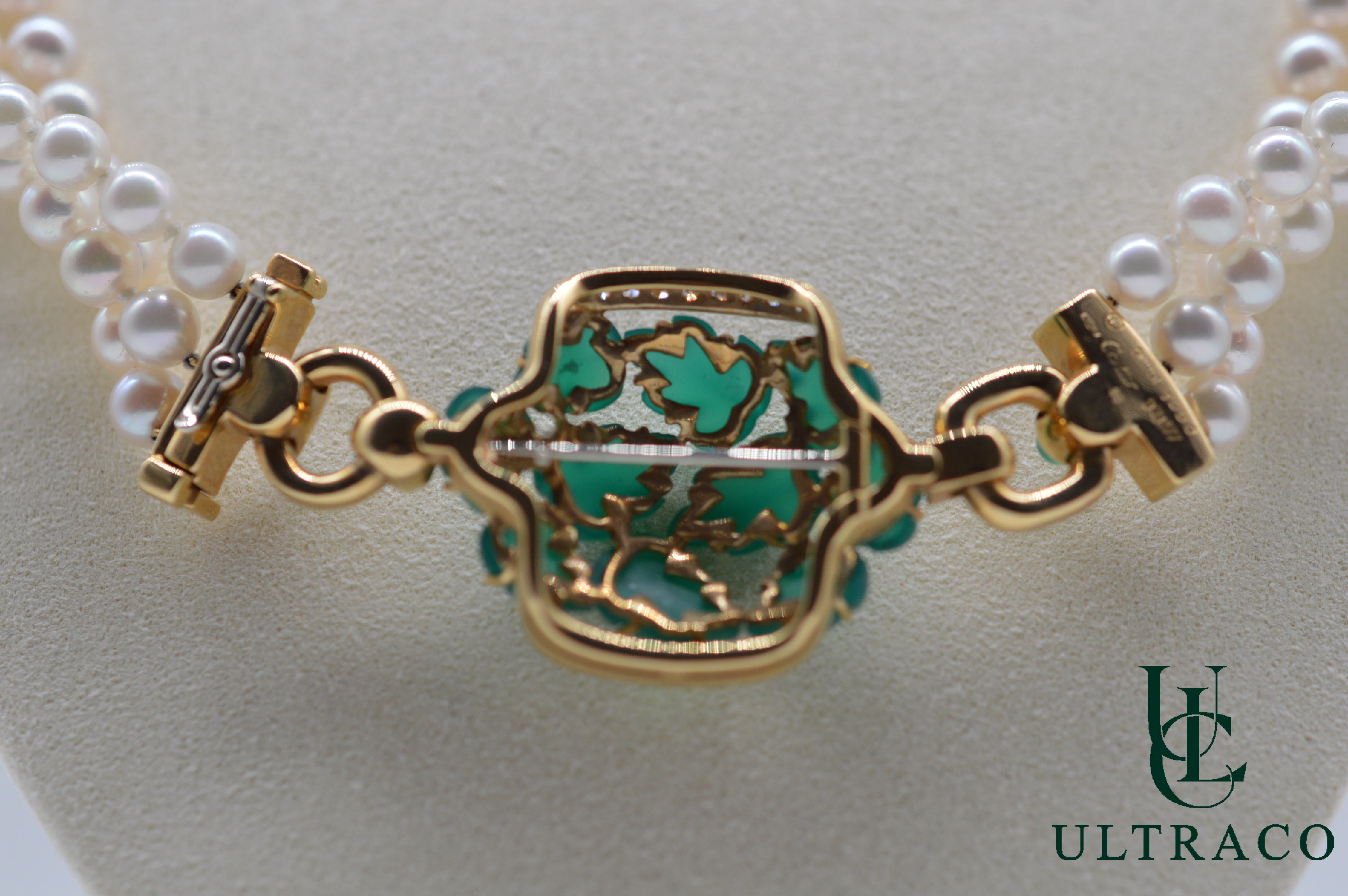Cartier "Sautoir" In Pearls, Diamond & Chrysoprase 18K Yellow Gold Necklace