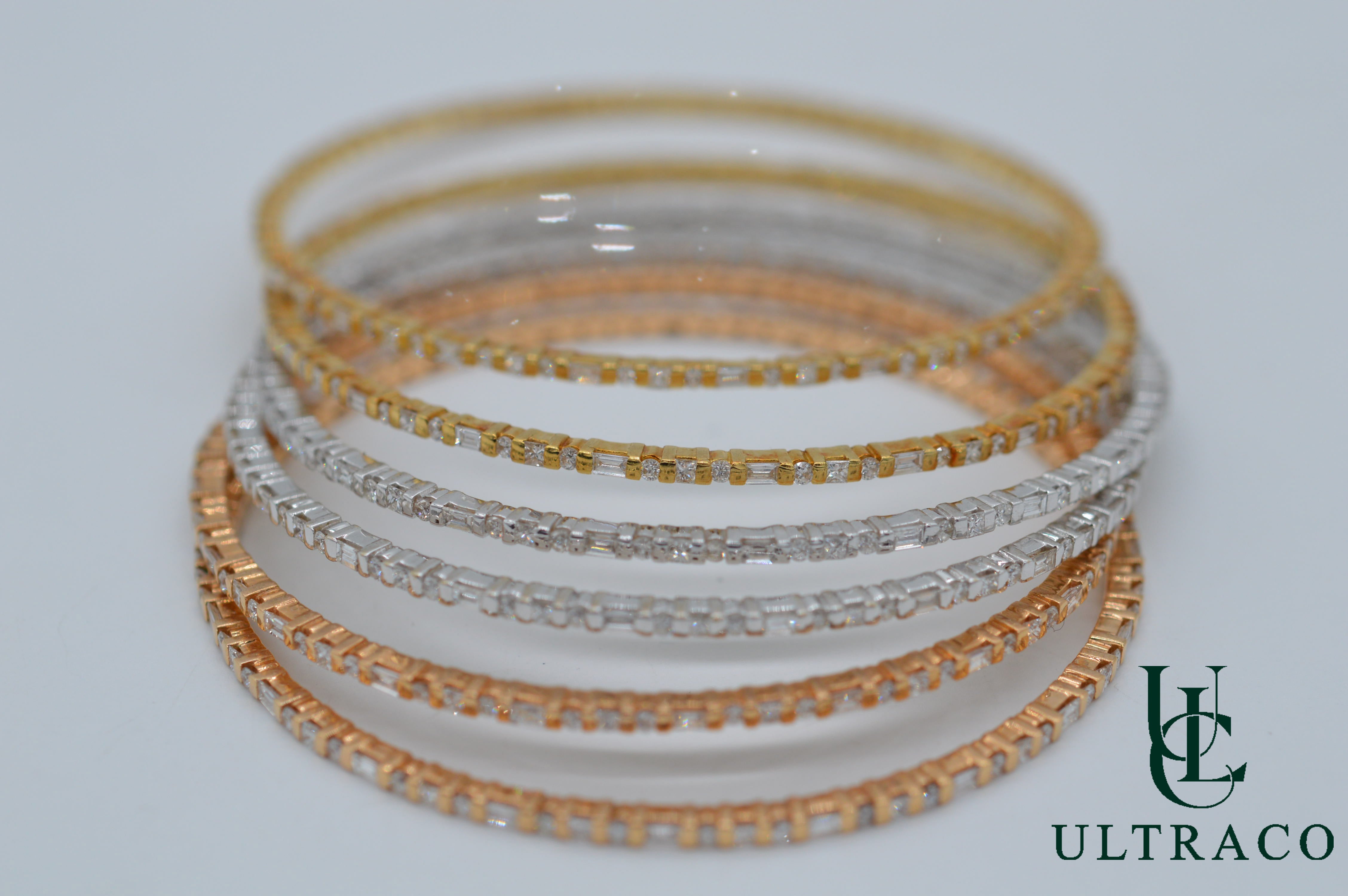 Diamond Yellow, White & Rose Gold Bracelet Set of 2