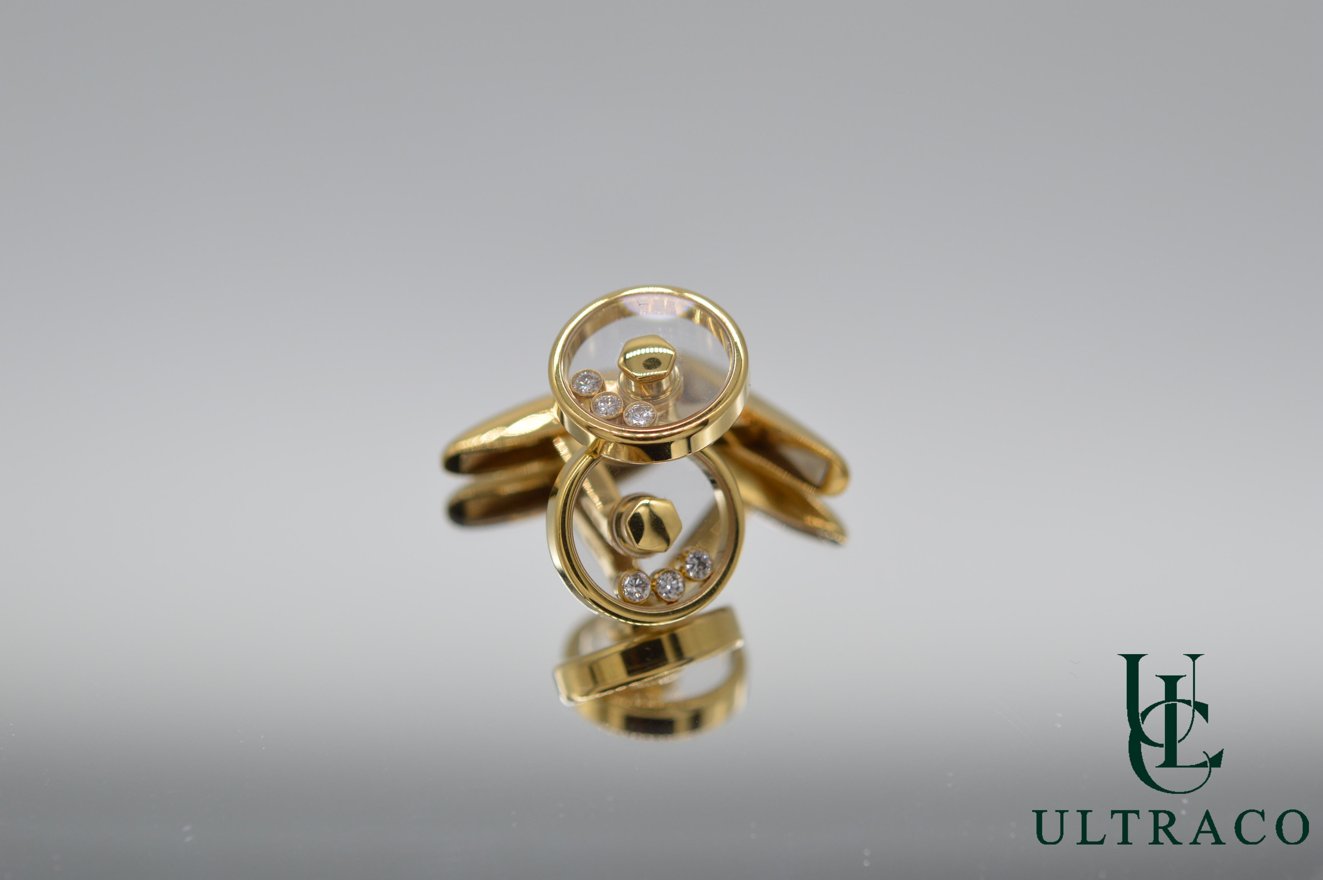 Chopard Happy Diamonds Boutons de manchette en or jaune 18 carats et 6 diamants mobiles