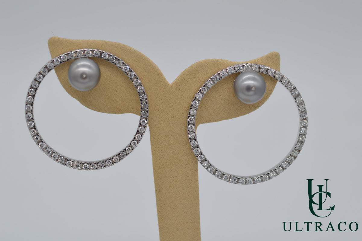 Pearls & Diamonds Hoop 18K White Gold Earrings