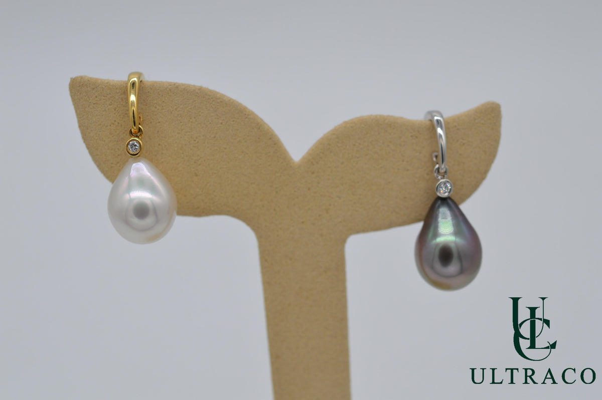 White & Black Pearls Set With Diamonds Earrings