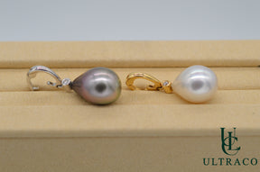 White & Black Pearls Set With Diamonds Earrings