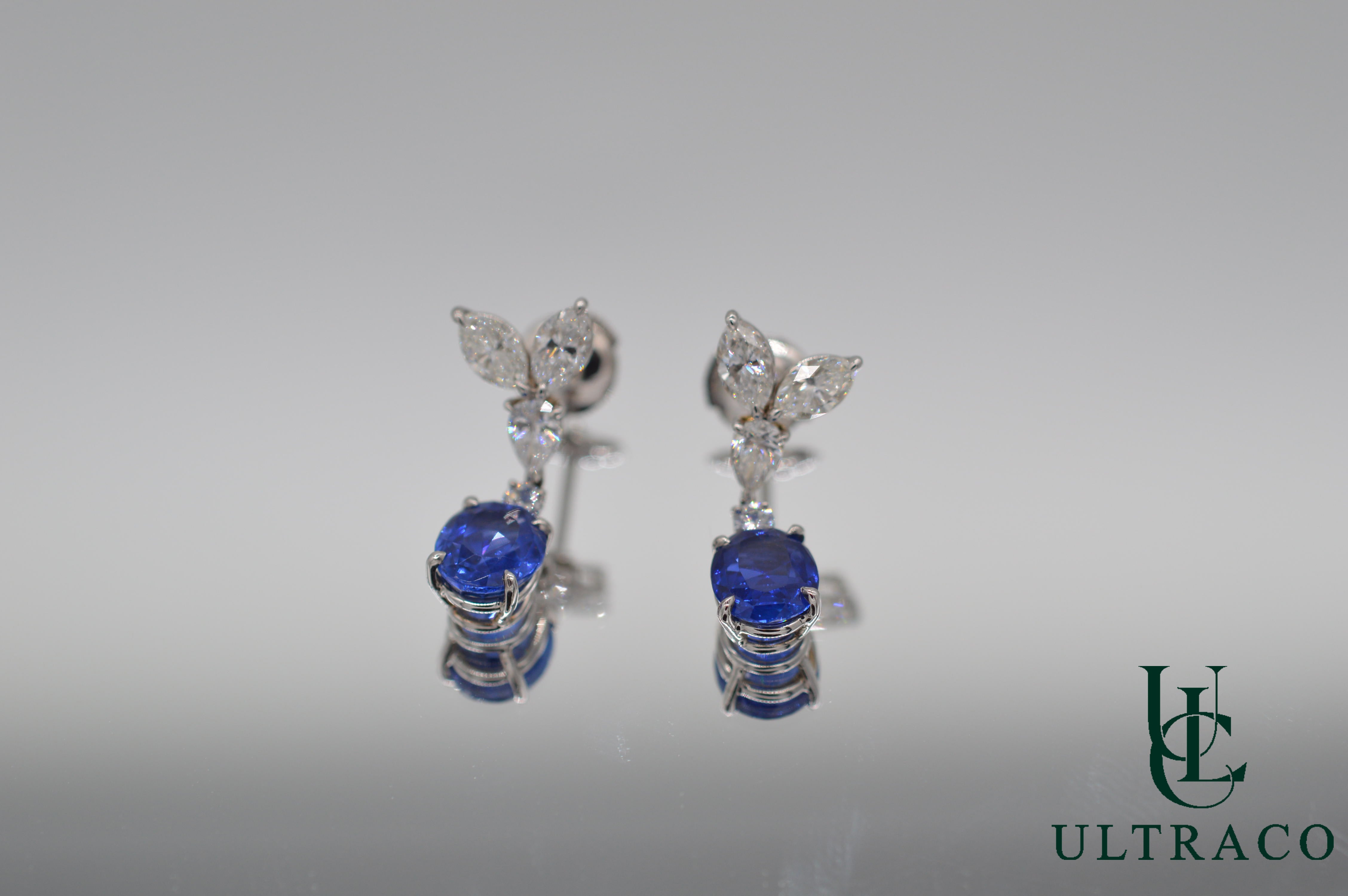 Blue Sapphire & Diamonds In 18K White Gold