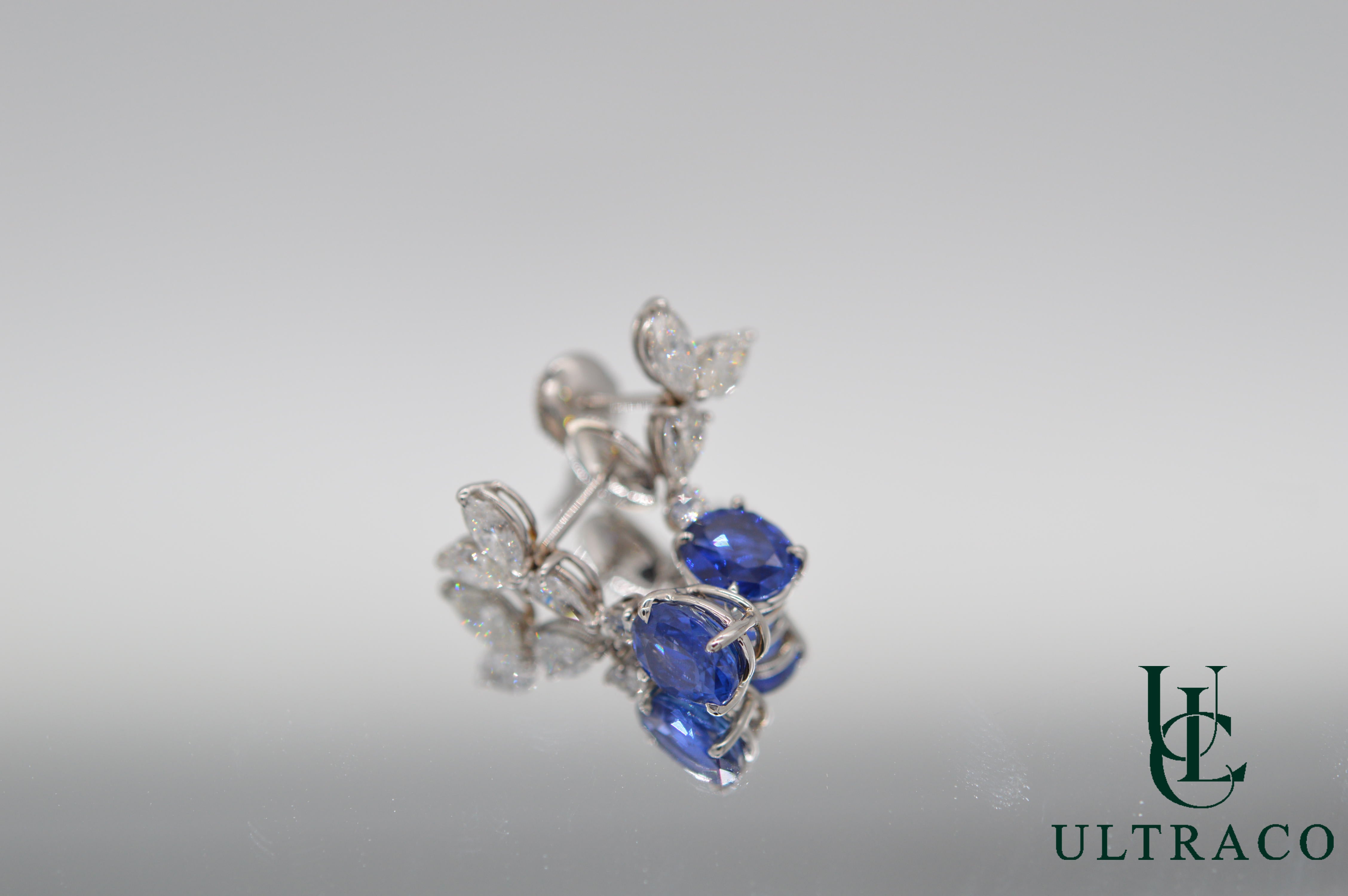 Blue Sapphire & Diamonds In 18K White Gold