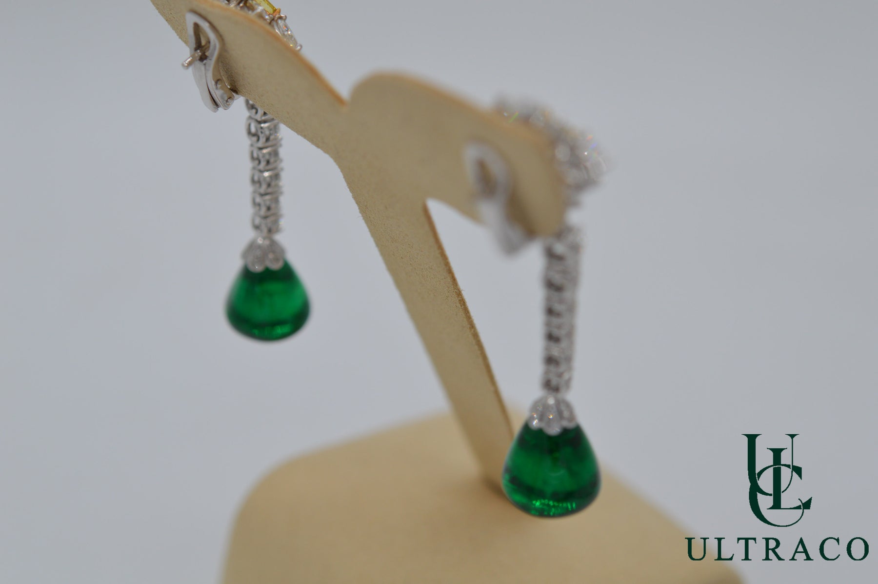 Sandawana Emerald Cabochon Drops Set With Fancy Intense Yellow Diamonds Earrings