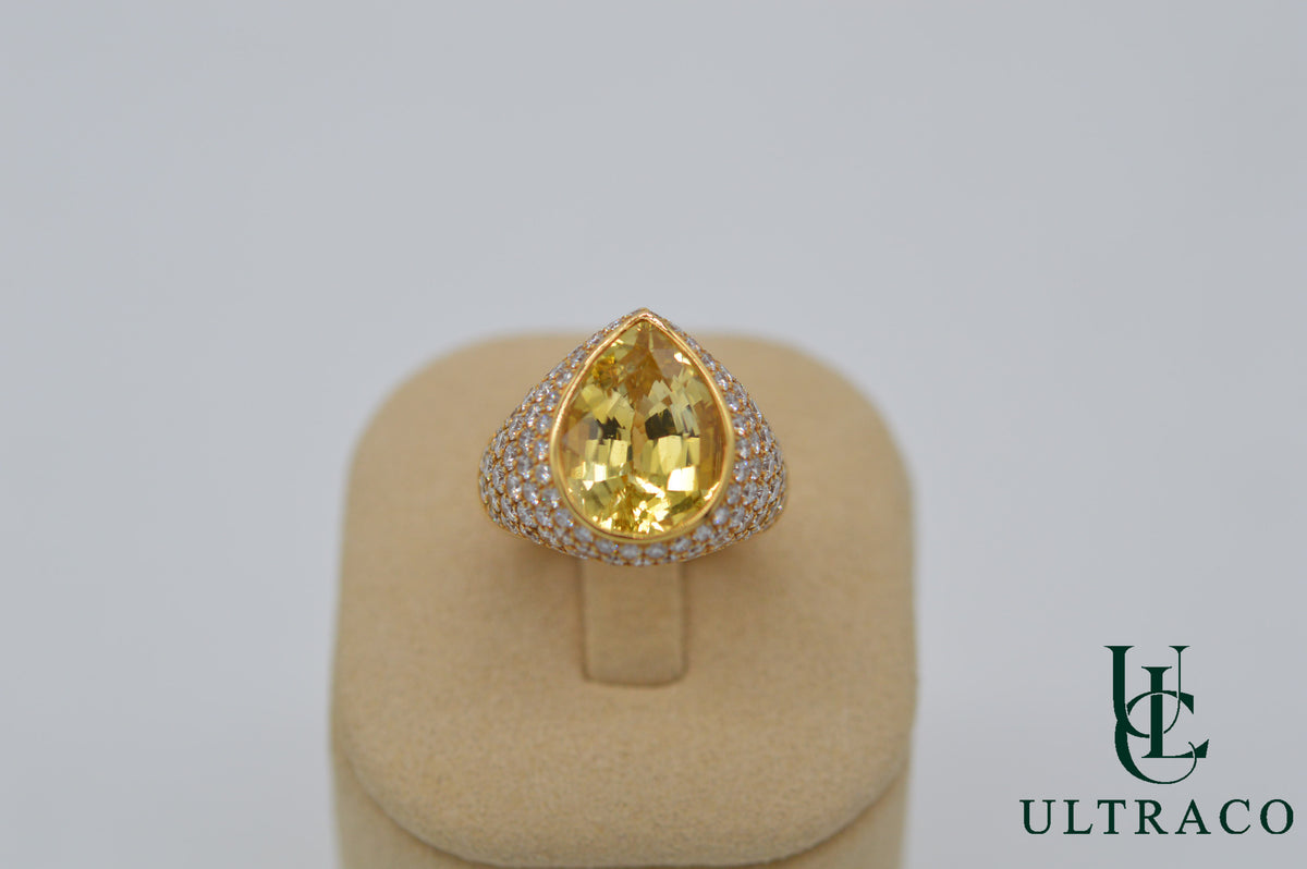Yellow Sapphire Ceylon & Diamonds In 18K Yellow Gold Ring