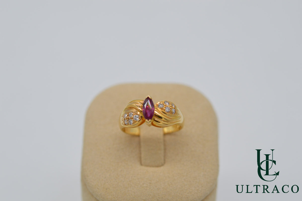 Ruby Marquise & Diamonds In 18K Yellow Gold Ring