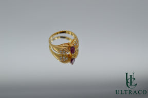 Ruby Marquise & Diamonds In 18K Yellow Gold Ring