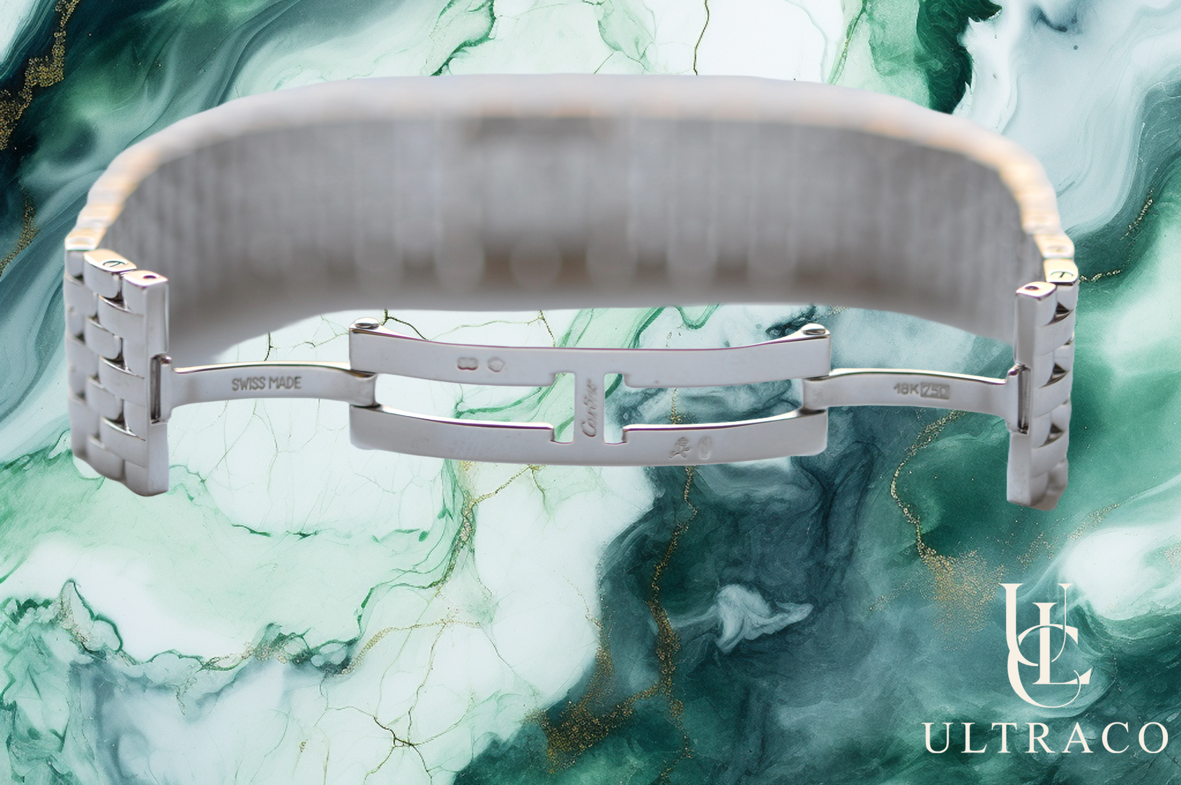 Cartier Panthère Manchette Ruban MOP Dial Diamond Bezel 18K White Gold Quartz