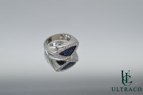 Blue Sapphire & Diamonds Set In 18K White Gold Ring