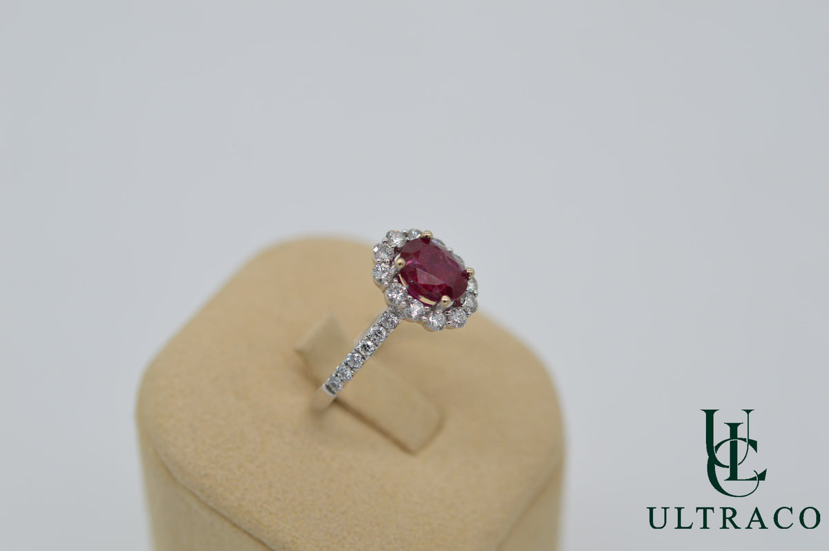 Ruby Madagascar Pigeon Blood No Heat With Diamonds In 18K White Gold RIng