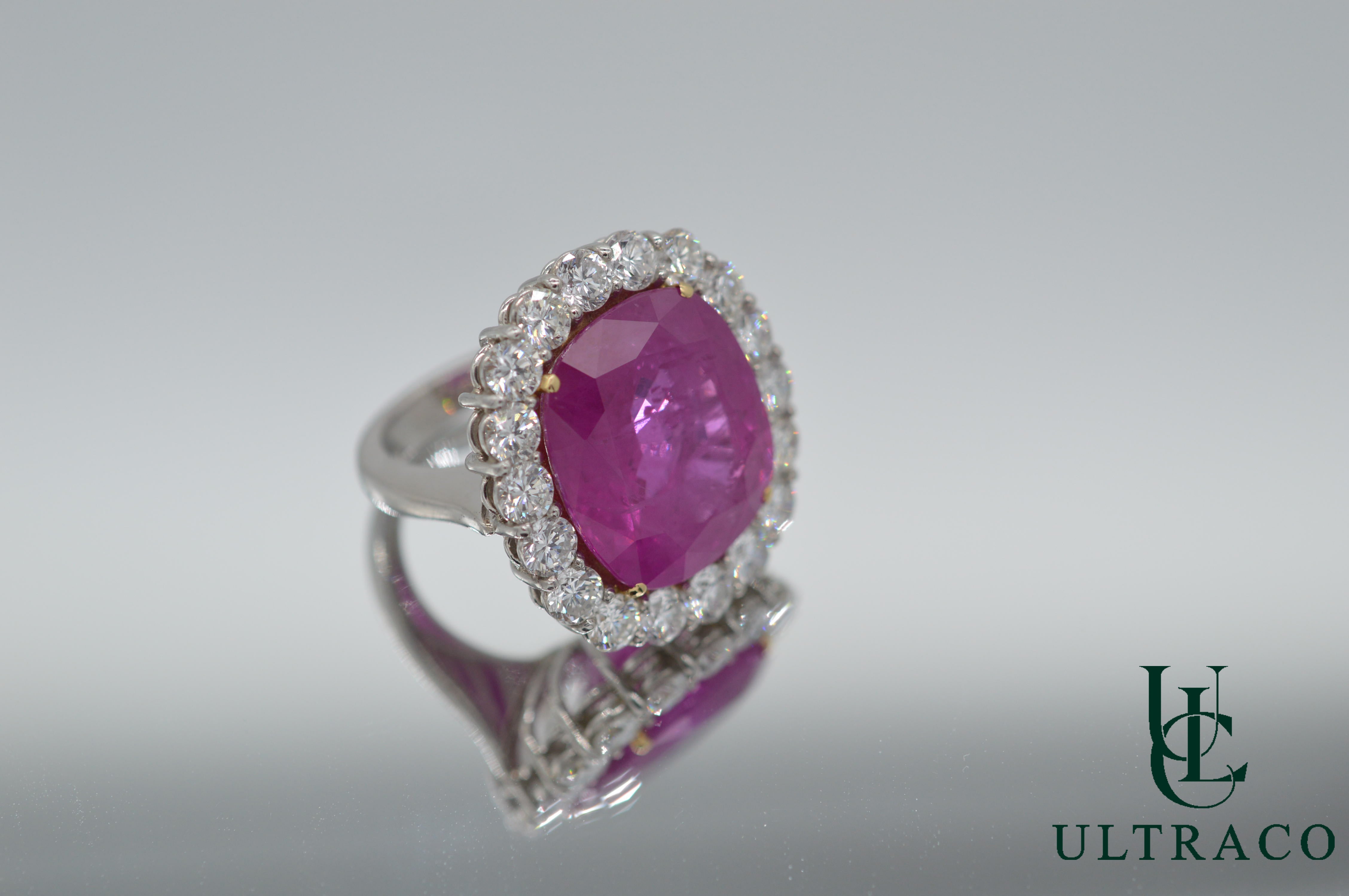 Burmese Ruby Set With Diamonds In Platinum Ring