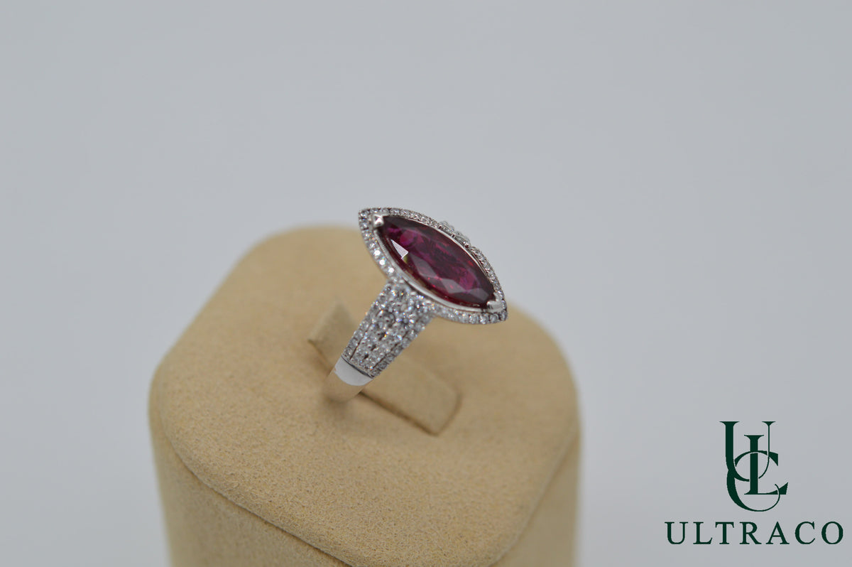 Siam Ruby With Diamonds In 18K White Gold