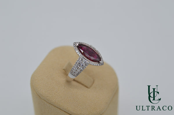 Siam Ruby With Diamonds In 18K White Gold