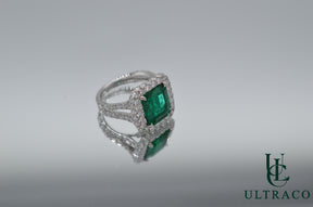 Zambian Emerald With Diamonds Set In 18K White Gold Ring