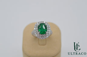 Zambian Emerald With Diamonds Set In 18K White Gold