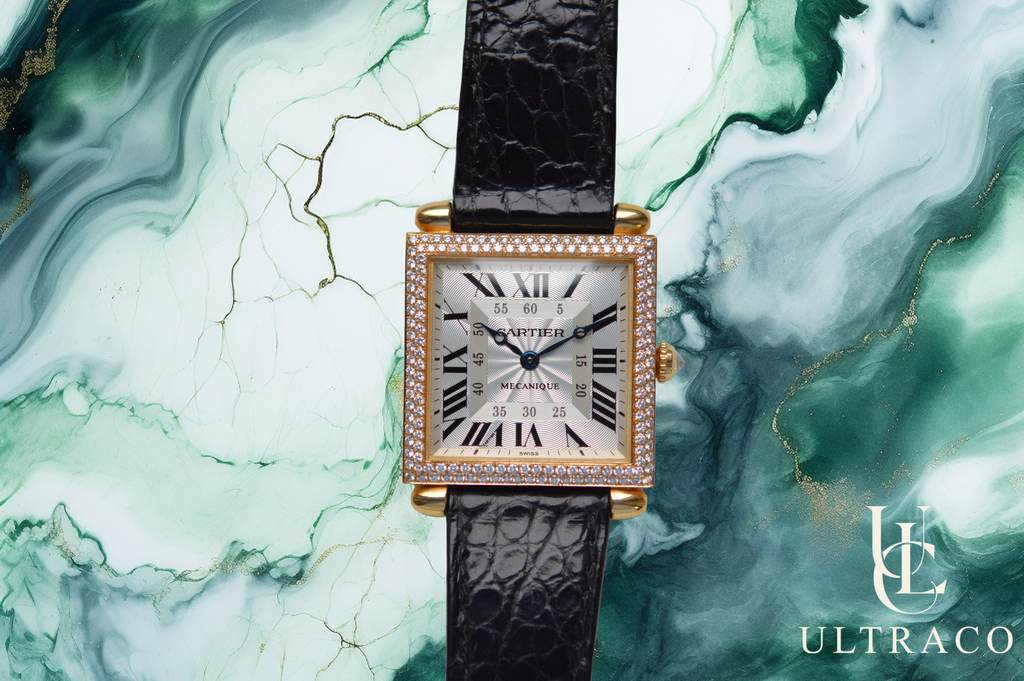 Obus Diamond Cartier Tank Carrée Tank Obus 18K Yellow Gold Diamond Bezel Mechanical