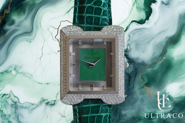 Montega White Gold MOP Green Center Dial & Pave Diamond Bezel