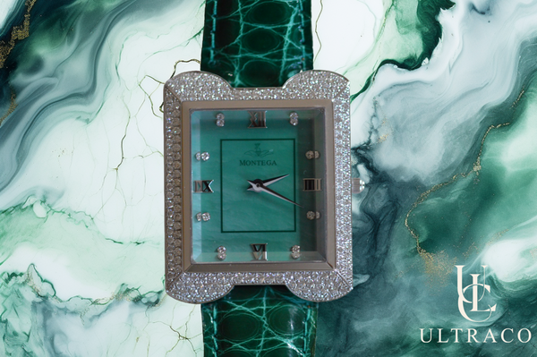 Montega White Gold MOP Green Dial & Pave Diamond Bezel