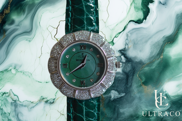 Montega Marguerite White Gold MOP Green Dial & Pave Diamond Bezel