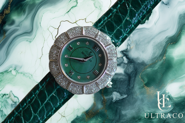 Montega Marguerite White Gold MOP Green Dial & Pave Diamond Bezel