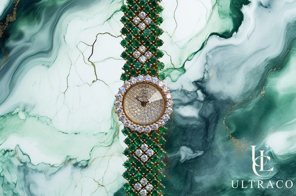 Montega Yellow Gold Unique Emerald Pave Watch