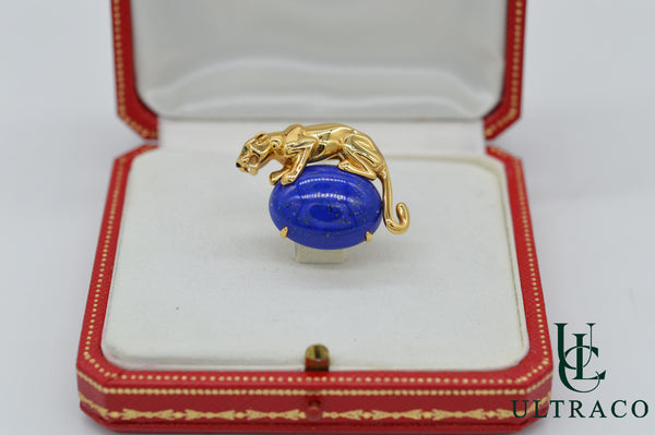 Cartier Panthère Lapis Lazuli & Emerald Eye 18K Yellow Gold Brooch