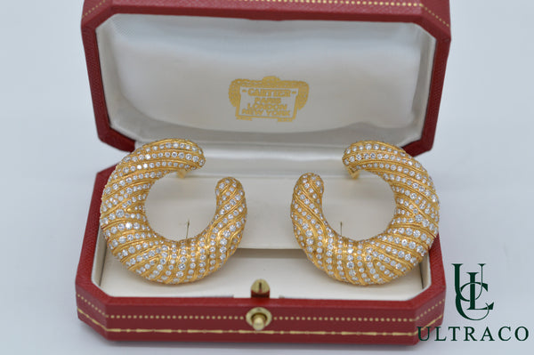 Cartier Hoop Earrings 18K Yellow Gold & Diamonds