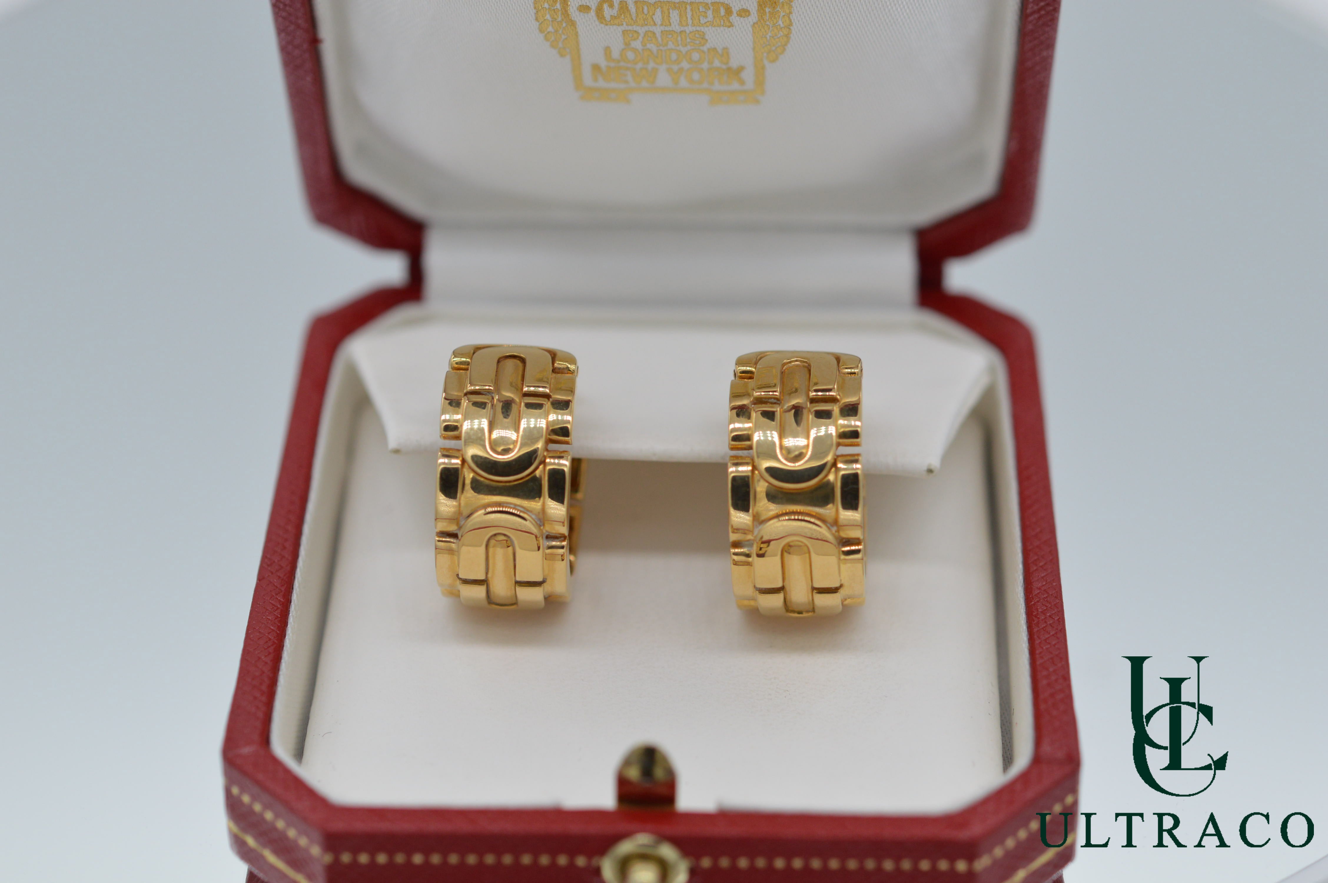 Boucles d'oreilles Cartier Panthère Maillon "Art Déco" Or jaune 18 carats