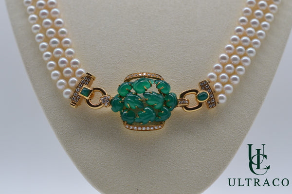 Cartier "Sautoir" In Pearls, Diamond & Chrysoprase 18K Yellow Gold Necklace