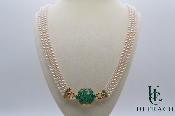 Cartier "Sautoir" In Pearls, Diamond & Chrysoprase 18K Yellow Gold Necklace