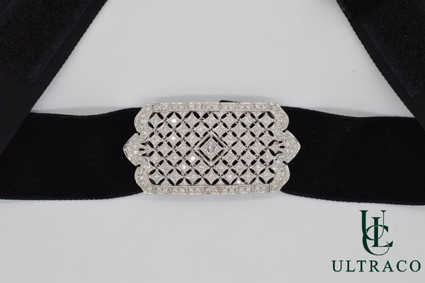 Diamond Velvet Choker Necklace 18K White Gold