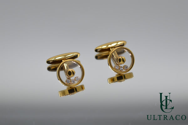 Chopard Happy Diamonds 18K Yellow Gold & 6 Moving Diamonds Cufflinks