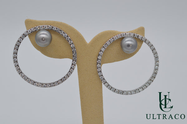 Pearls & Diamonds Hoop 18K White Gold Earrings