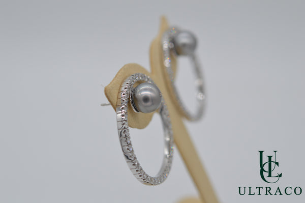 Pearls & Diamonds Hoop 18K White Gold Earrings