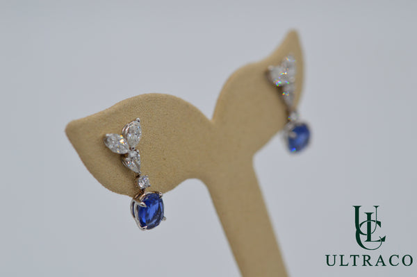 Blue Sapphire & Diamonds In 18K White Gold